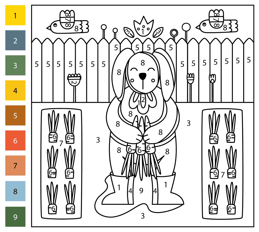 Bunny 2 Color By Number Coloring Page Md Coloring Page — Free Printable — free printable coloring page